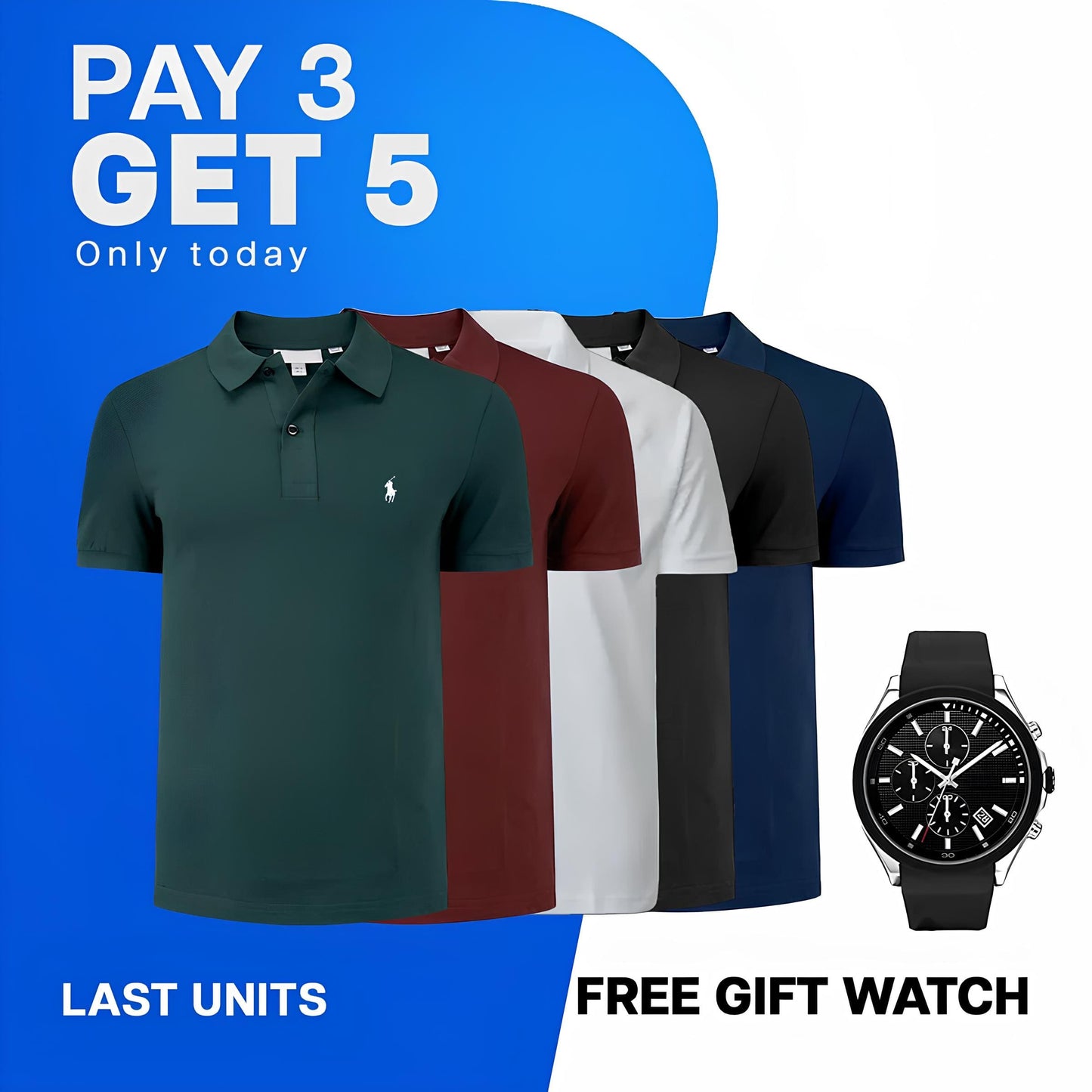 PACK POLO SHIRTS [PAY 3 GET 5] + WATCH