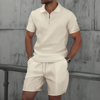 IBIZA Co-Ord Set – Zip Neck Polo & Soft Knit Shorts